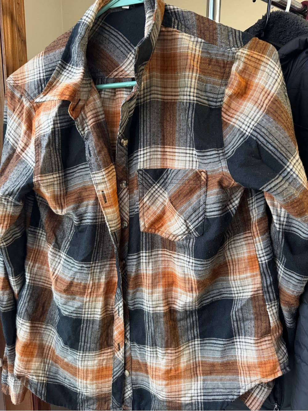 Maurices Black and Orange Plaid Button-Up Shirt